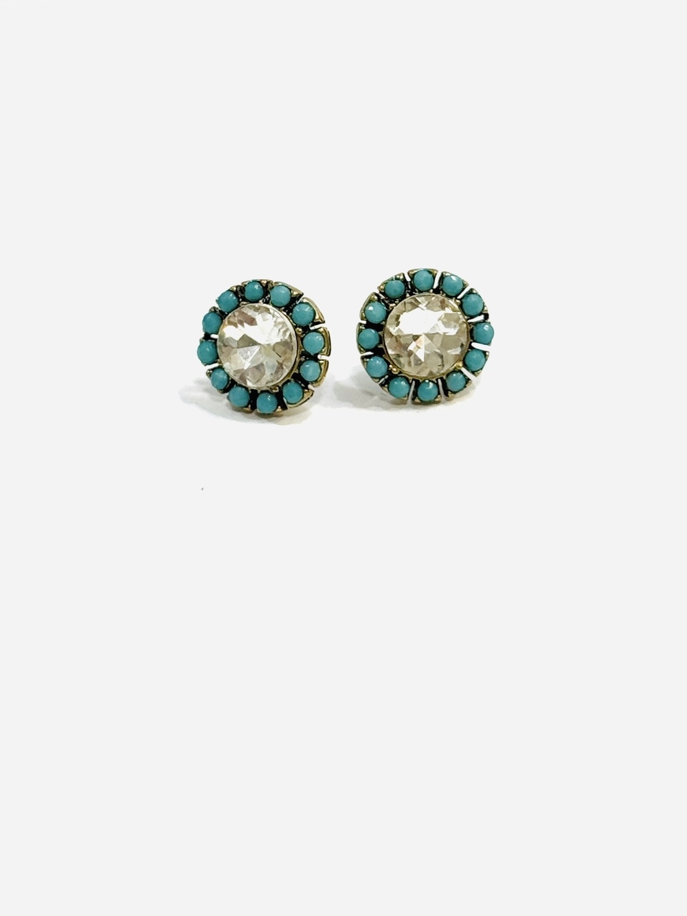 Leslie Danzis Crystal Flower Stud Earrings Green & White | NWT